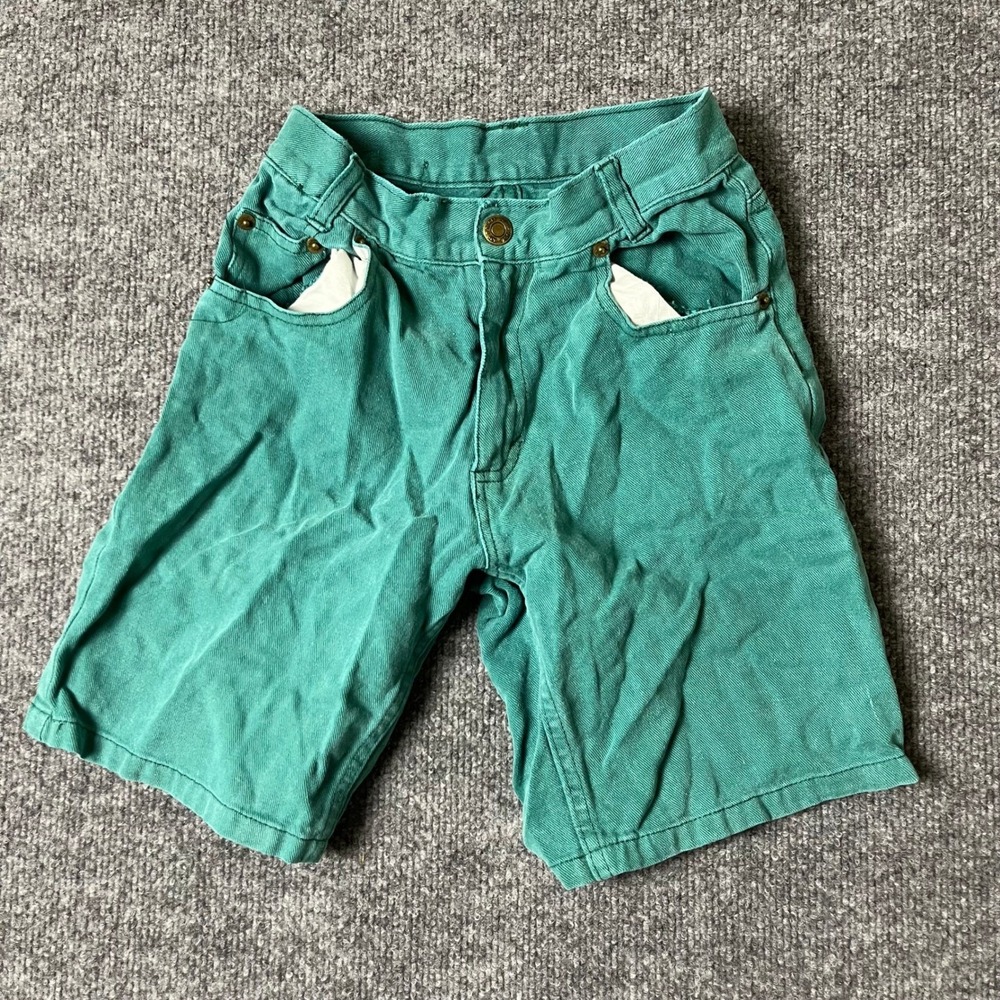Bill Blass Denim Shorts Womens Size 26 Teal Green Ramie Cotton Vintage Casual